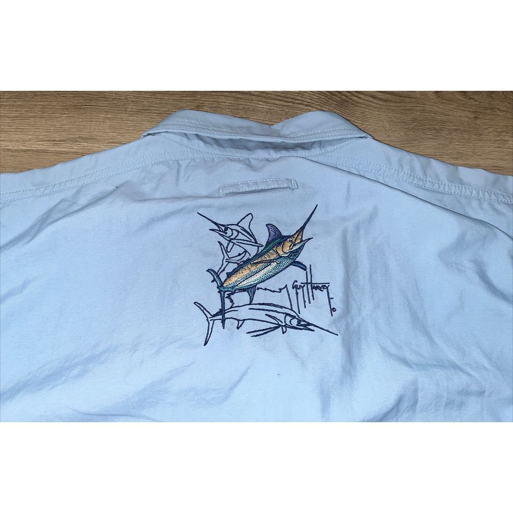 Mens Guy Harvey AFTCO Bluewater Vented Fishing Shirt size Large Blue